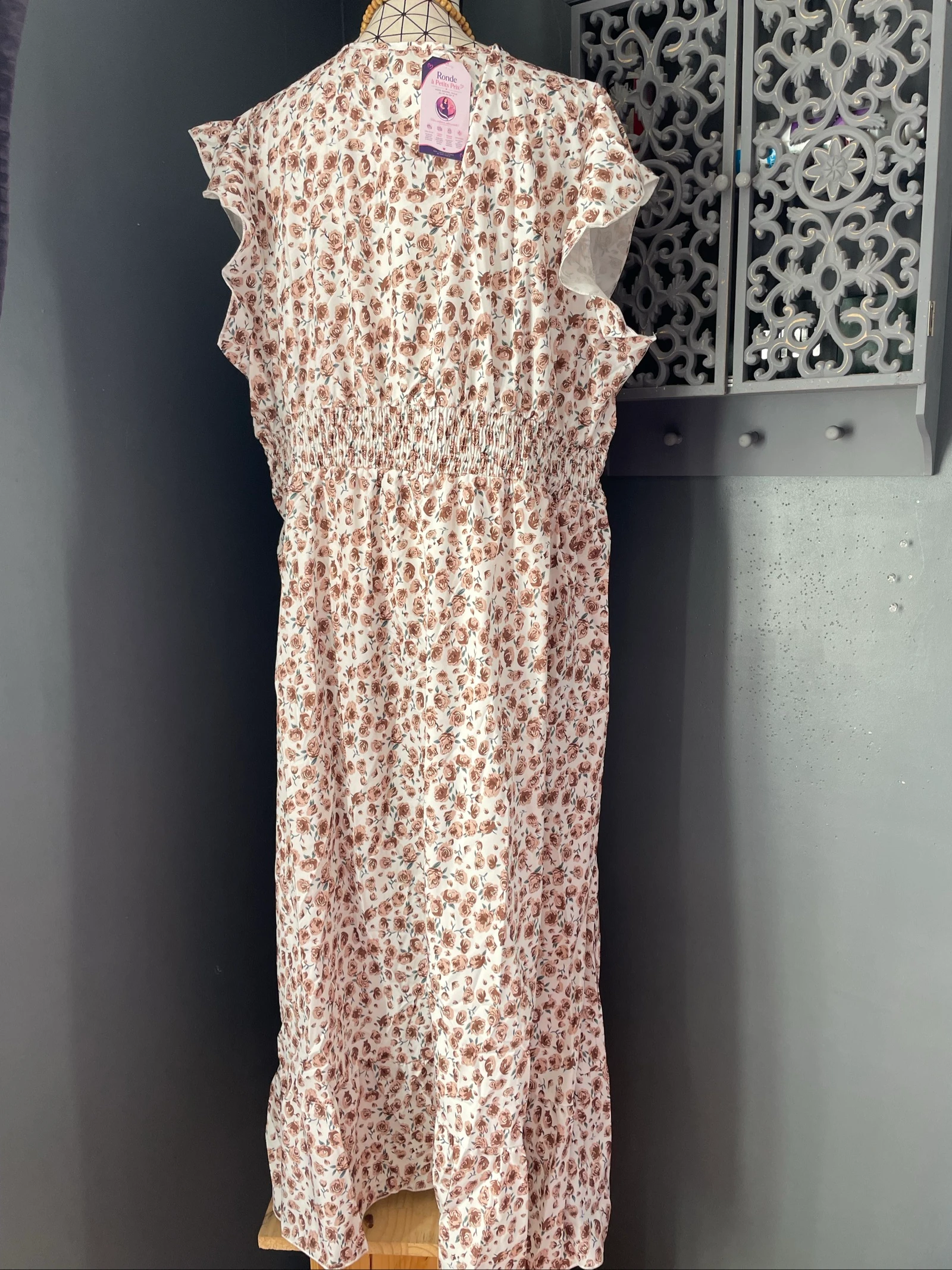 💖 vestido longo floral bege cru grande tamanho 54 fluido romântico boêmio chique 💖 – photo 7
